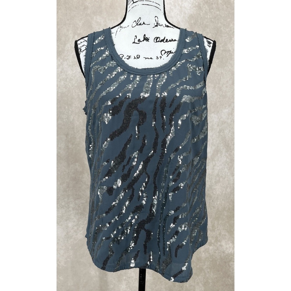 Ariat Sequin Zebra Print Tank Top Size Large Sleeveless Scoop Neck Western